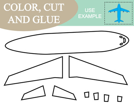 Color, cut and glue to create the image of airplane (air transport). Game for children.
