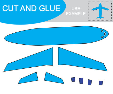 Cut and glue to create image of airplane (air transport). Educational game for children.