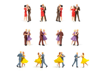 Miniature people, Couple romantic dancing on white background , Valentine's day concept