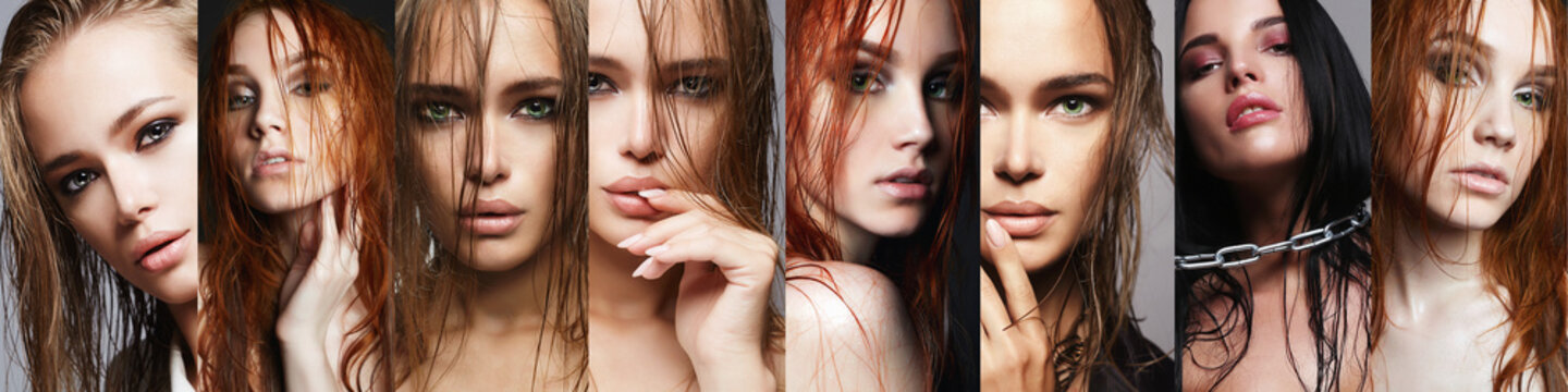 beauty collage of women with wet hair