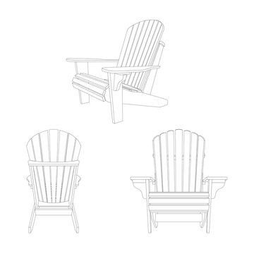 Wooden Garden Chair, Adirondack Style. Classic Outdoor Furniture.  Vector Illustration On White Background