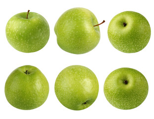Collection of green apples isolated on a white background.