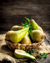 Fresh pears in a basket.
