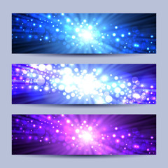 Set of abstract lights backgrounds in blue and violet, vector illustration