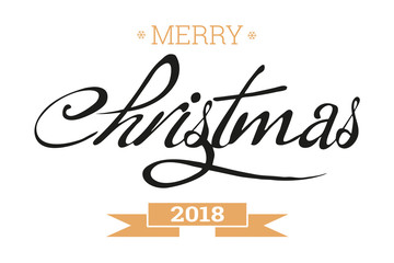 Inscription merry christmas handwritten lettering inscription holiday phrase, typography banner with brush script, calligraphy vector illustration