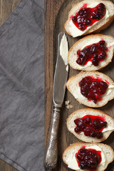 Sandwiches with butter and cranberry jam