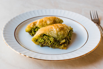 Turkish Dessert Sobiyet Baklava with Pistachio / Fistikli Baklava