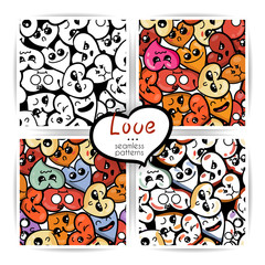 Fototapeta premium Seamless heart backgrounds with emoji to the Saint Valentine's day