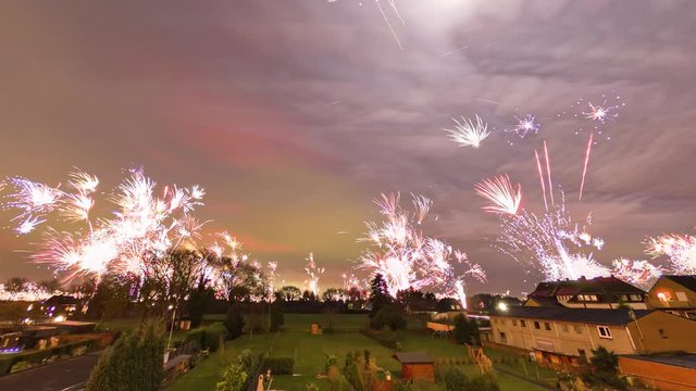 Cinemagraph of colorful fireworks at in the suburbs of Germany