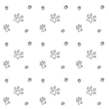 Seamless background with Hand drawn doodle Pets paw icons. Vector illustration. Vet symbols pattern. Cartoon dogs and cats funny wallpaper for pet shop of shelters