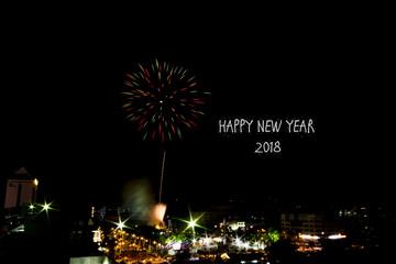 Blur image of New Year Eve Fireworks Display Show with word 
