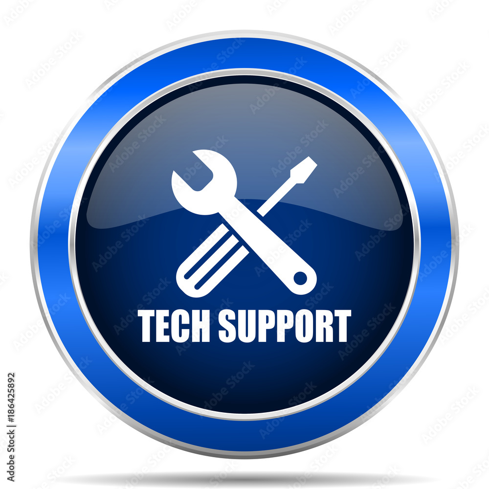 Poster technical support vector icon. modern design blue silver metallic glossy web and mobile applications