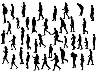 vector, isolated silhouette people go, collection