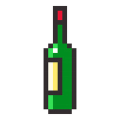 Bottle of wine pixel art cartoon retro game style