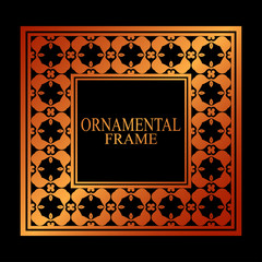 Vintage ornamental golden frame. Luxury elegant ornament. Flourished border. Element for brochures. Template for design. Vector illustration