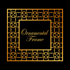 Vintage ornamental golden frame. Luxury elegant ornament. Flourished border. Element for brochures. Template for design. Vector illustration