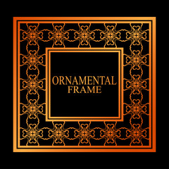 Vintage ornamental golden frame. Luxury elegant ornament. Flourished border. Element for brochures. Template for design. Vector illustration