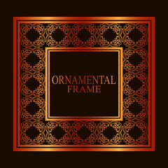 Vintage ornamental golden frame. Luxury elegant ornament. Flourished border. Element for brochures. Template for design. Vector illustration