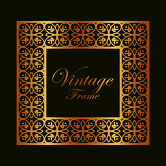 Retro ornamental golden frame. Flourished ornate border. Luxury elegant ornament. Vintage element. Template for design. Vector illustration
