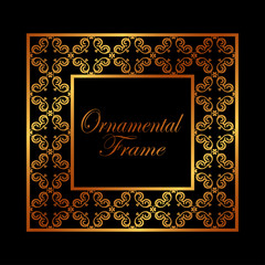Retro ornamental golden frame. Flourished ornate border. Luxury elegant ornament. Vintage element. Template for design. Vector illustration