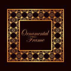 Retro ornamental golden frame. Flourished ornate border. Luxury elegant ornament. Vintage element. Template for design. Vector illustration