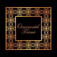 Retro ornamental golden frame. Flourished ornate border. Luxury elegant ornament. Vintage element. Template for design. Vector illustration