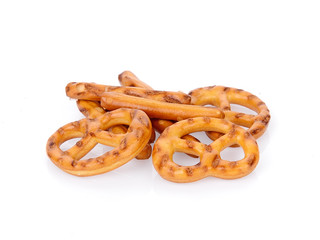 Salty snacks. Pretzels isolated