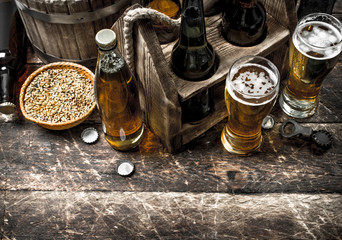 Fresh beer with green hops and malt.