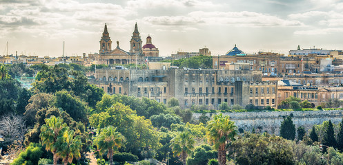 Fototapeta premium Valletta, Malta: aerial view from city walls in the morning