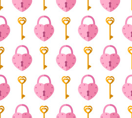 Vector seamless pattern from padlock, key with heart shape. background for Valentine day