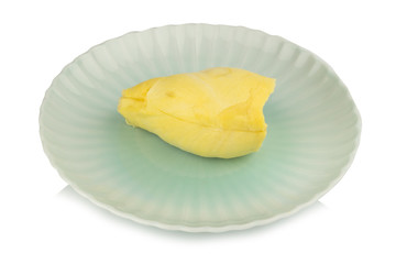 durian. king fruit. peeled. on dish. isolated on white background