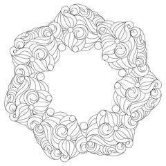 Wreath in black and white for adult coloring book.