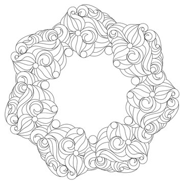 Wreath in black and white for adult coloring book.