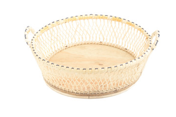 empty wicker basket on white background