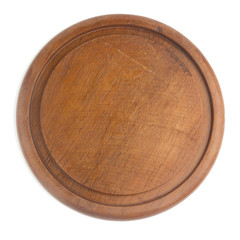 wooden chopping board. shape circular isolated on white background