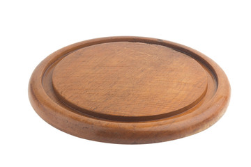 wooden chopping board. shape circular isolated on white background