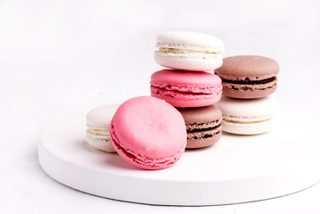 French Colorful Macarons Colorful Pastel Macarons on White Background Whitr Pink and Brown Macaron