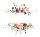 Vintage Card, Watercolor wedding invitation design with pink rose, bud and leaves. wild flower, background with floral elements for text, watercolor background. Template. frame