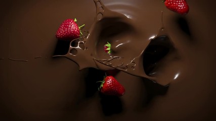 Strawberries fall into melted chocolate - Powered by Adobe