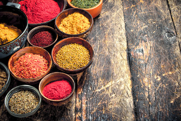 Various ground spices and herbs.