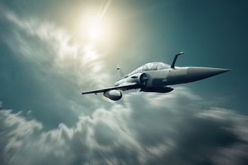 Military airplan on the speed in the sky