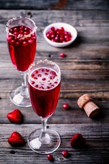 Refreshing cocktail with champagne and cranberry for Valentine's day