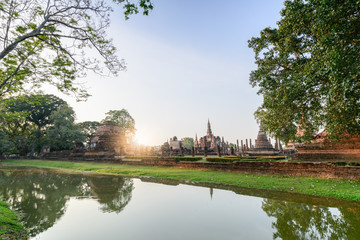 Fototapeta premium Sukhothai historical park with sunrise.