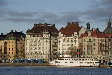 Obraz premium Old style houses at the waterfront of Stockholm