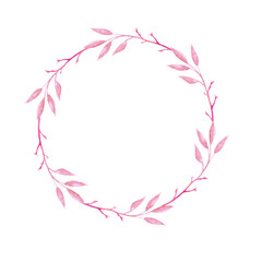 Fototapeta na wymiar Watercolor pink leaf wreath. Invitation for a wedding. For card, design, print or background