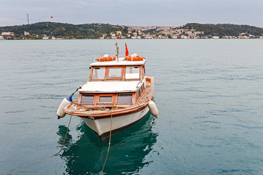 Small fishing boat in the Bosporus Strait in Istanbul