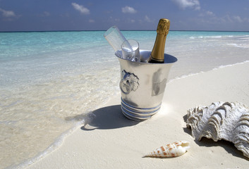 Champagne on a tropical beach - The Maldives