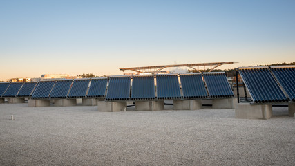 Solar Thermal Panel on roof in winter, Synchrotron in Trieste, Italy