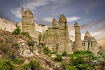 Fototapeta na wymiar Volcanic rocks, Cappadocia, Anatolia, Turkey. Goreme national park