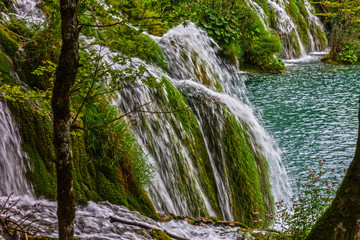 waterfalls in Croatia, Plitvice lake, natural travel background, national park